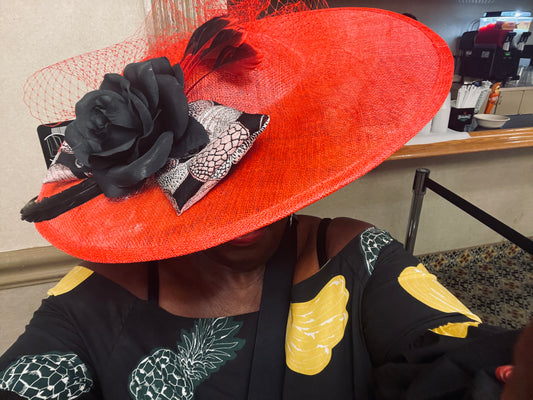 Red Wide Brim Fascinator